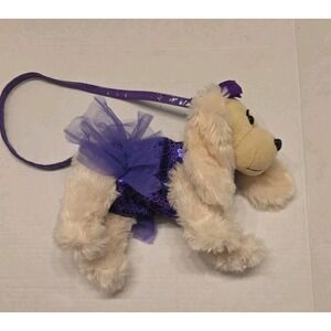 Poodle Purse "Poochie & Co" Furry light brown Purple tutu/bows/sequins
